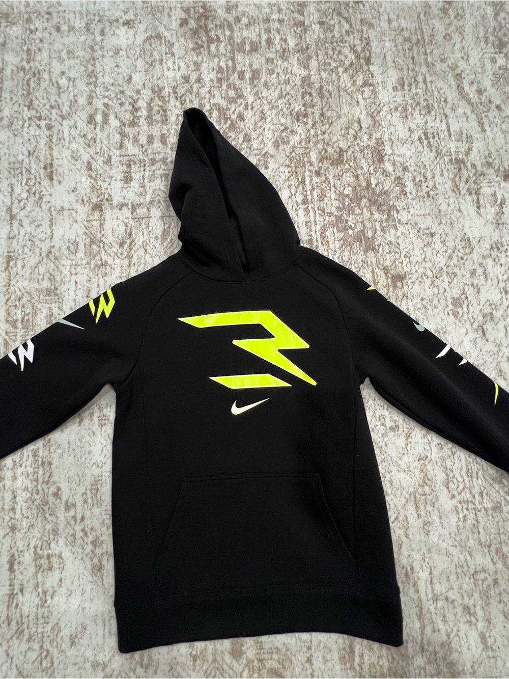 Nike Kids Black Hoodie with Neon Yellow Graphic